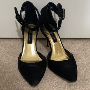 BCBG Generation Black Suede Buckle Heels